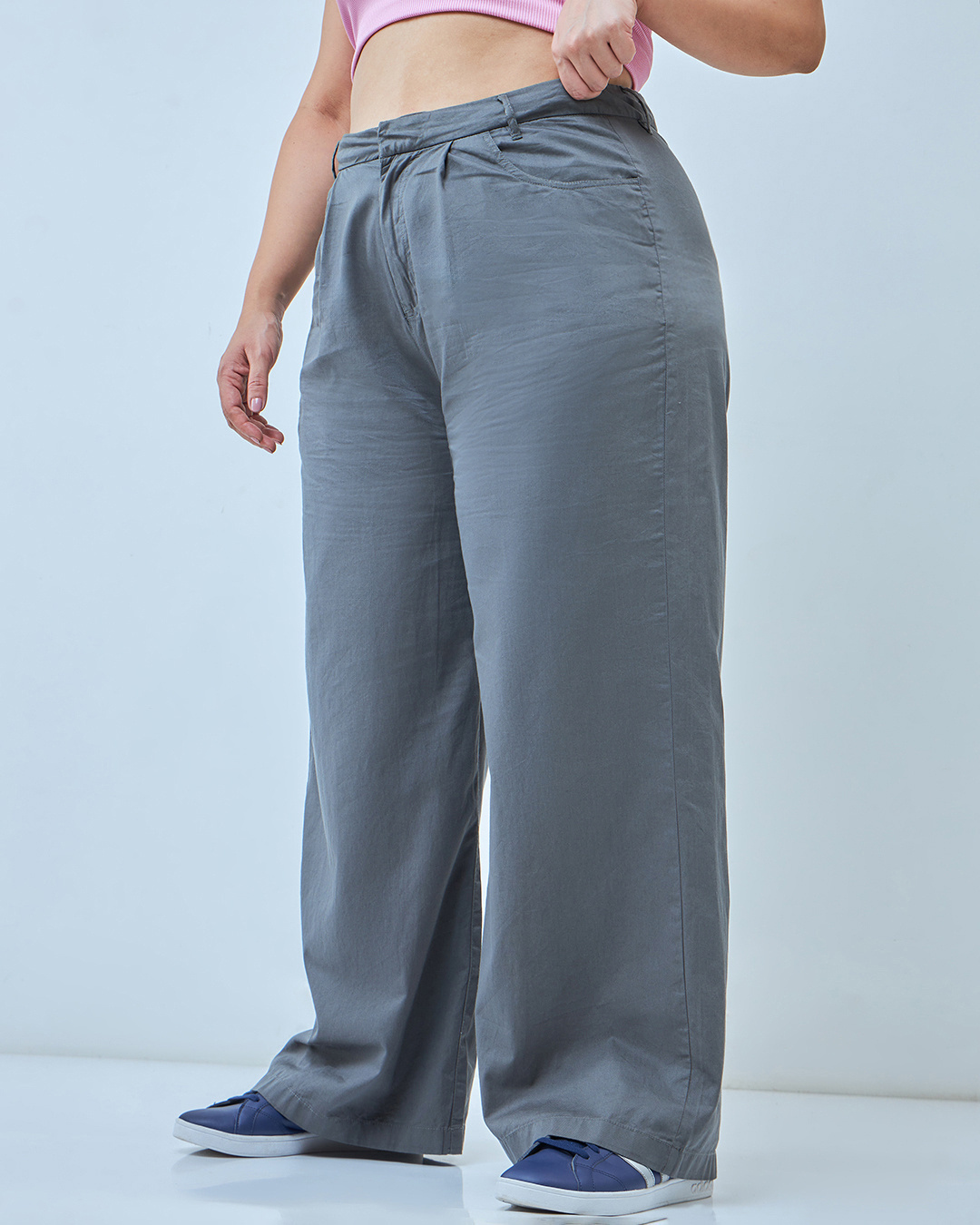 Shop Women's Grey Super Loose Fit Plus Size Pants-Back