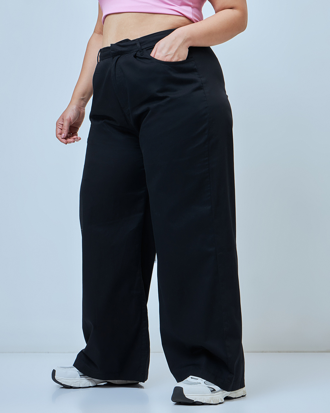 Shop Women's Black Super Loose Fit Plus Size Pants-Back