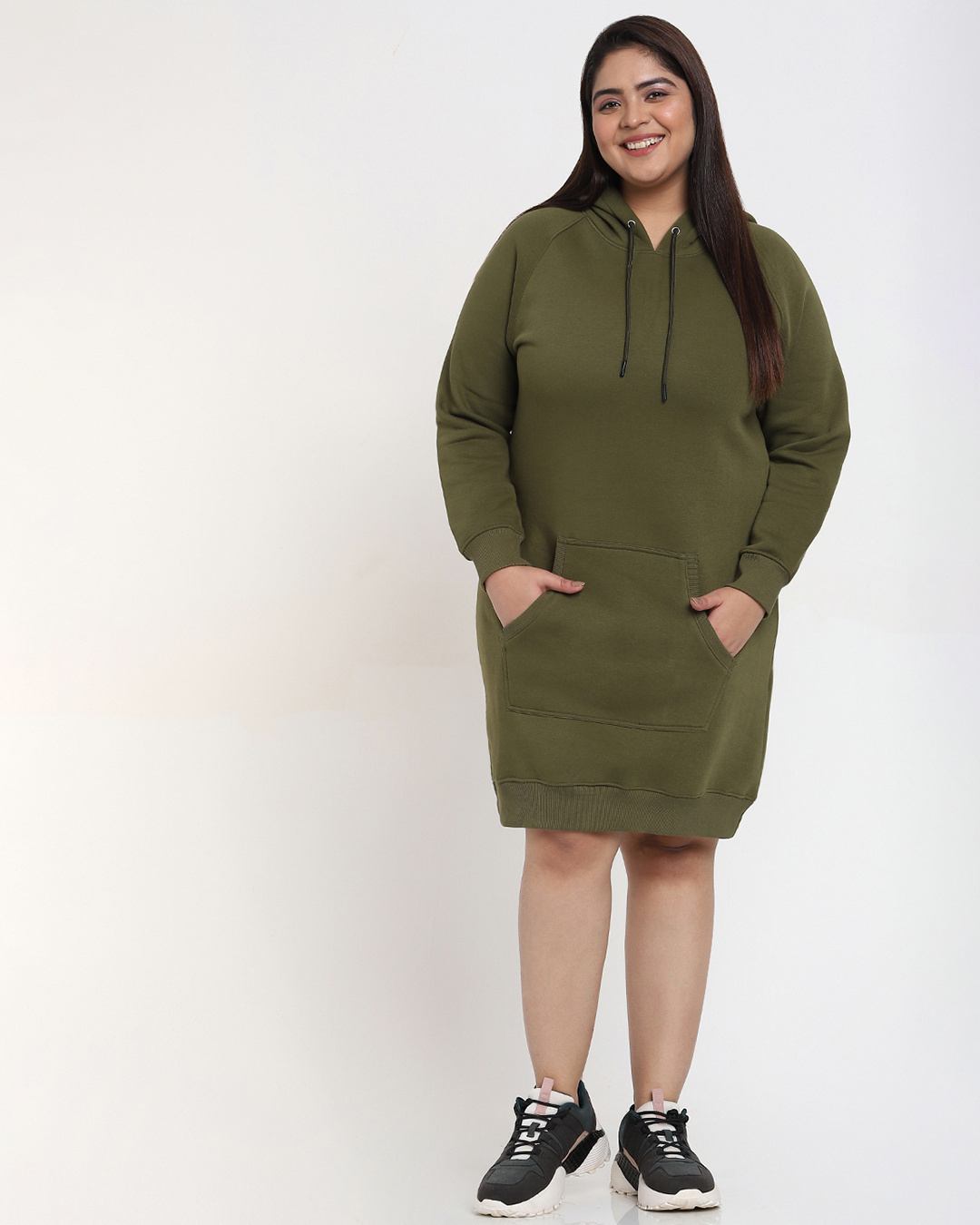 Shop Women's Green Plus Size Hoodie Dress-Back