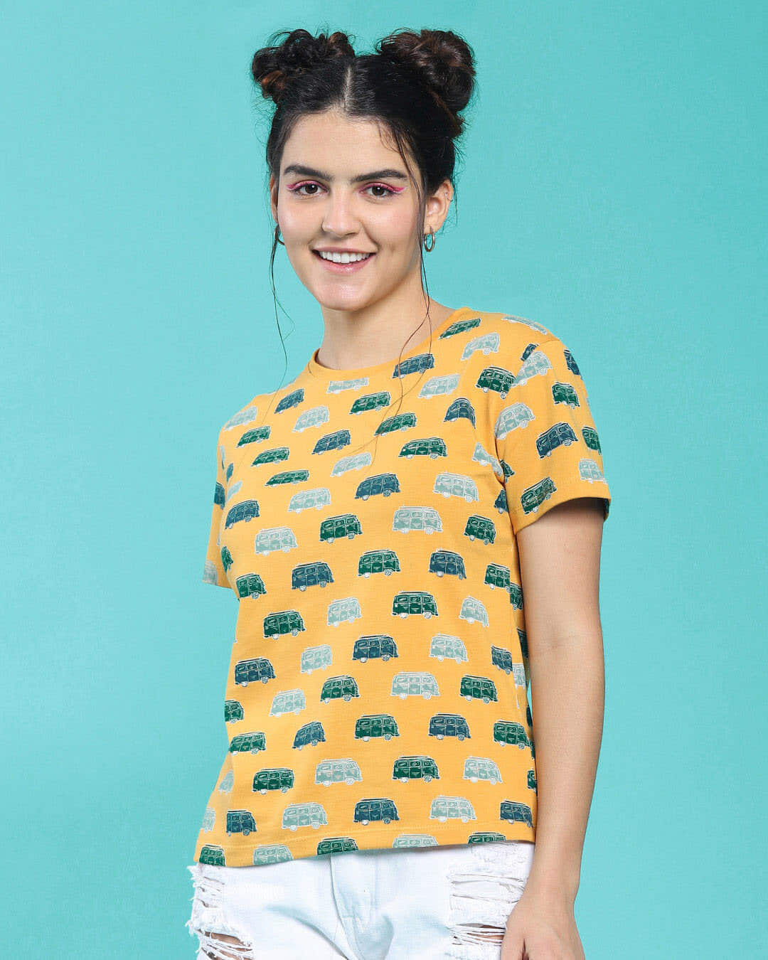 Shop Women's Popcorn Yellow Aop Half Sleeve T-shirt-Back