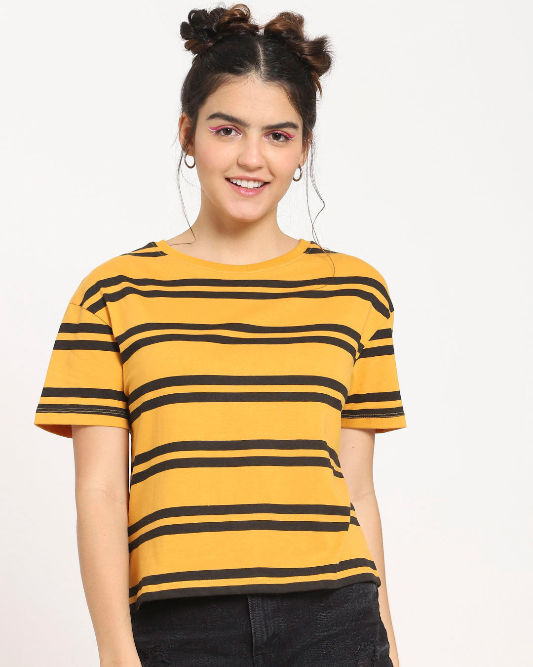 Shop Women's Popcorn Yellow Stripe Short Top-Back