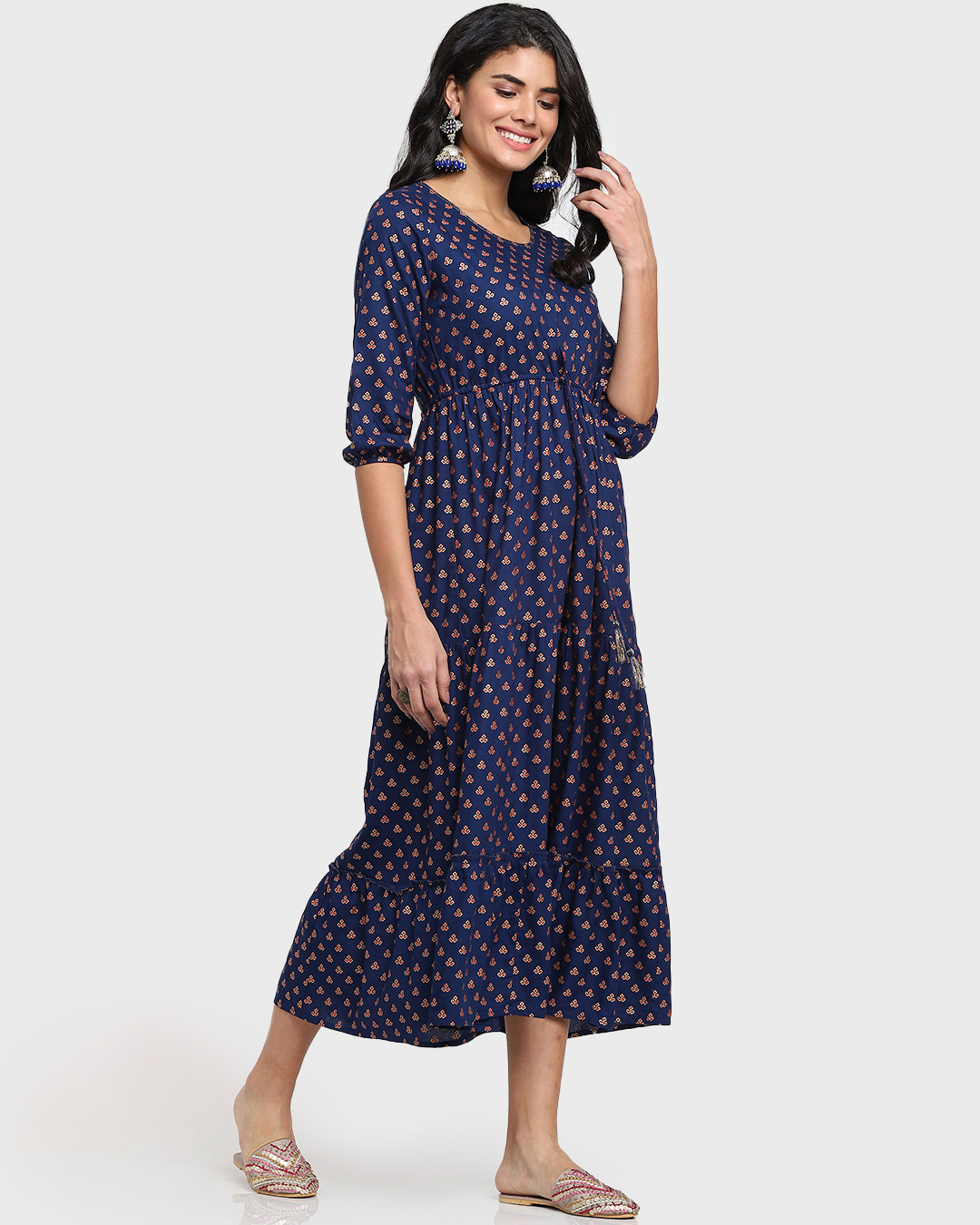 Shop Women's Printed Blue Flared Dress-Back