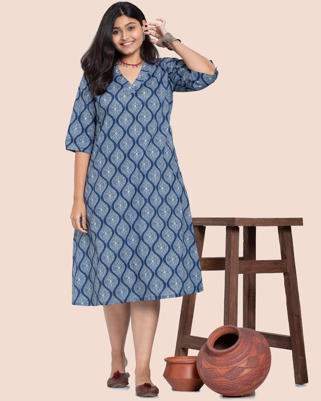 Buy Women's Printed Curvy Kurti Dress for Women blue Online at Bewakoof