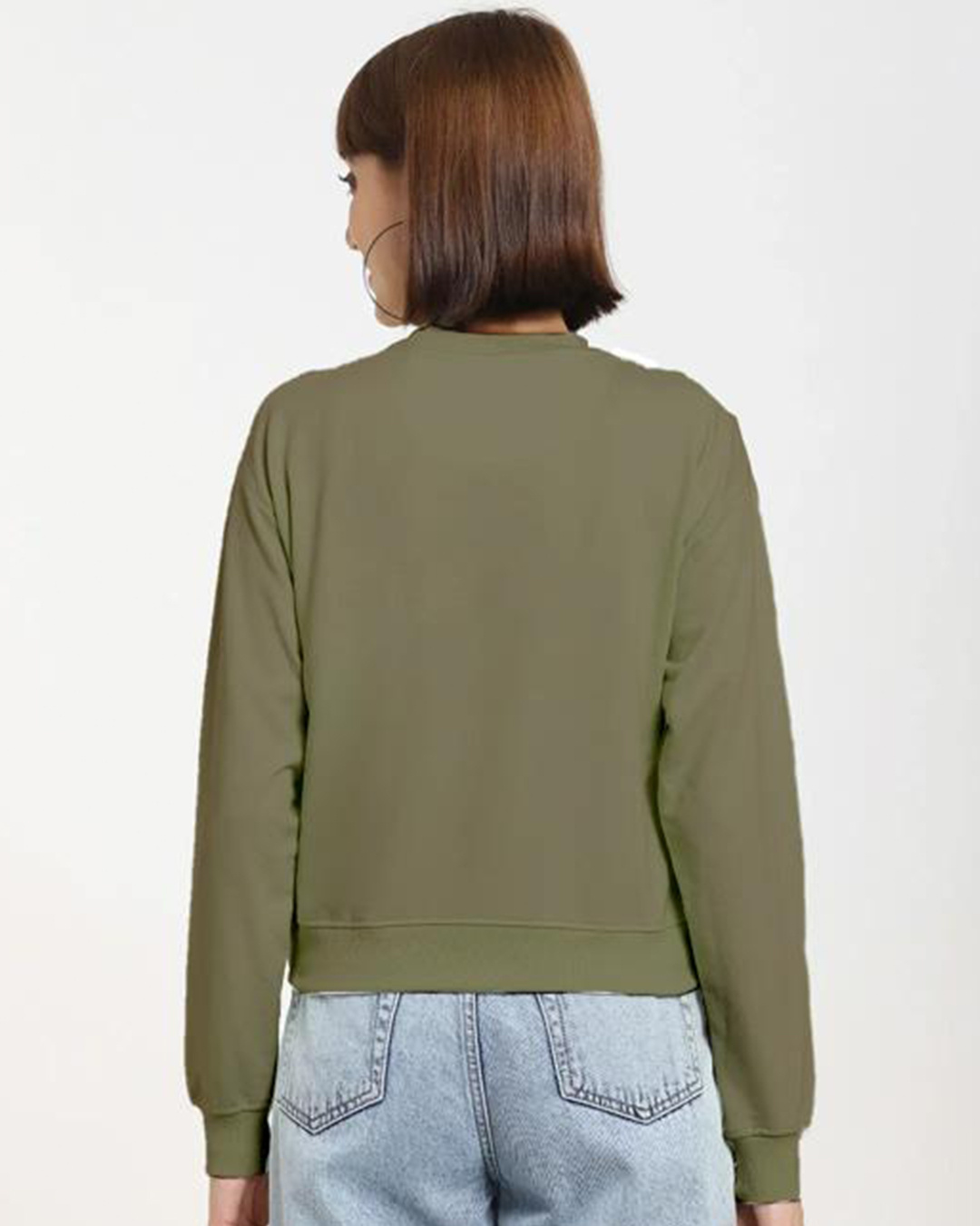 Shop Women's Printed Olive Short Sweatshirt-Back