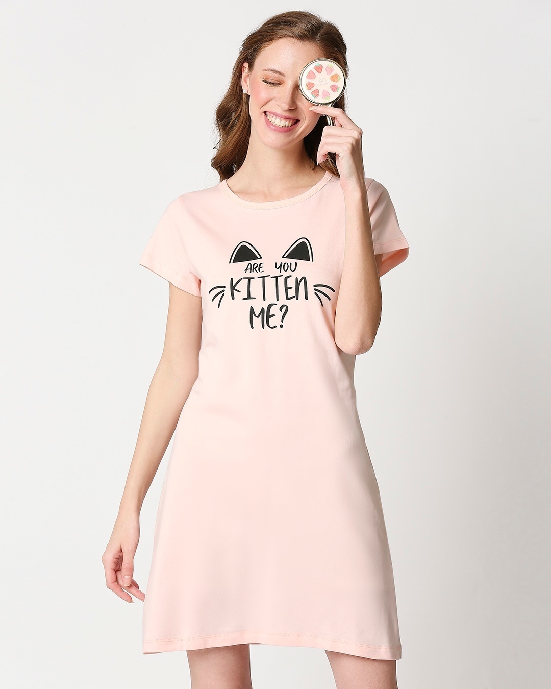 Shop Women's Pink Are You Kitten Typography Dress-Back