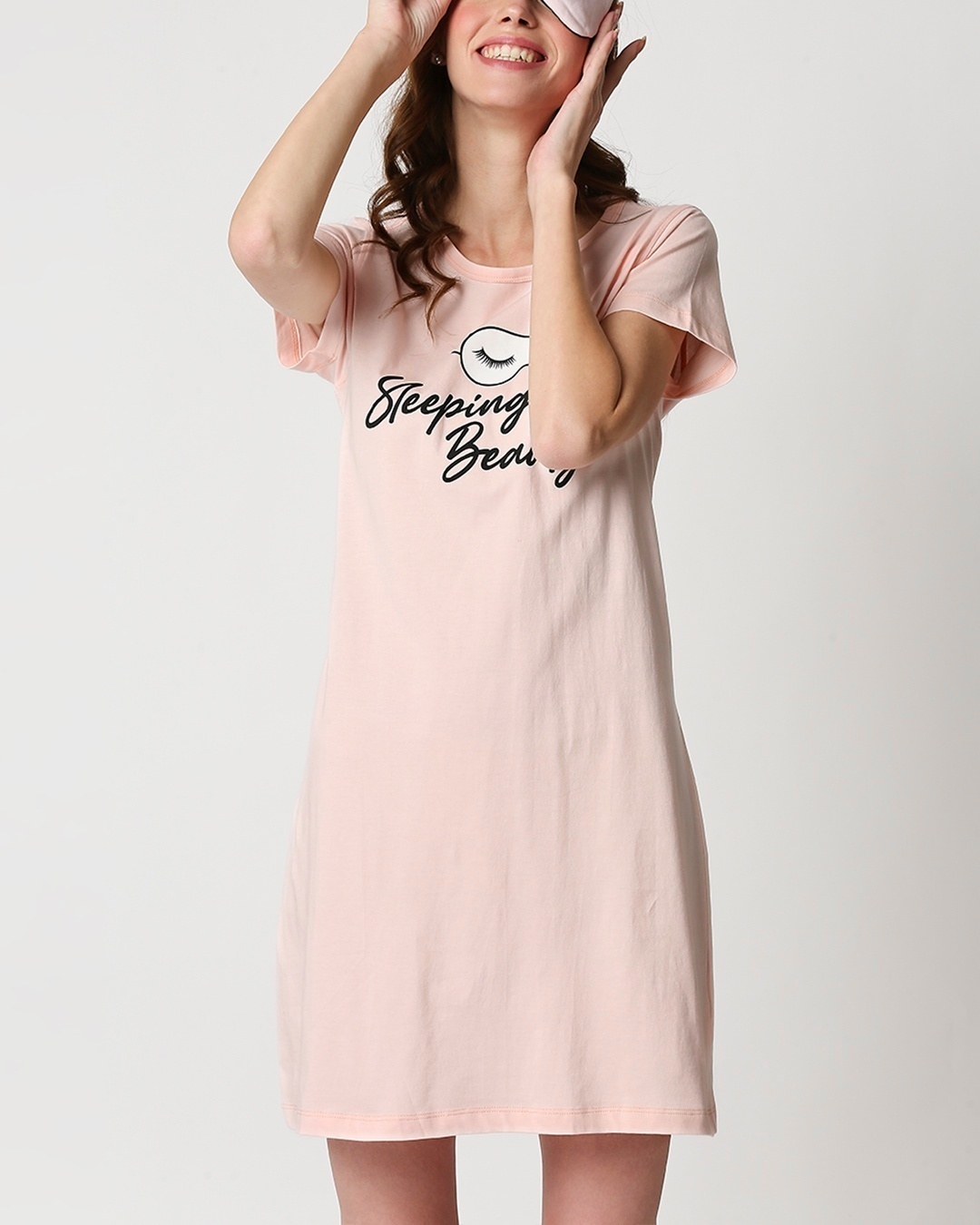 Shop Women's Printed Pink T-Shirt Night Dress-Back