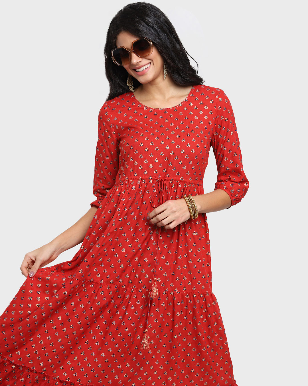 Buy Women's Printed Red Flared Dress Online at Bewakoof