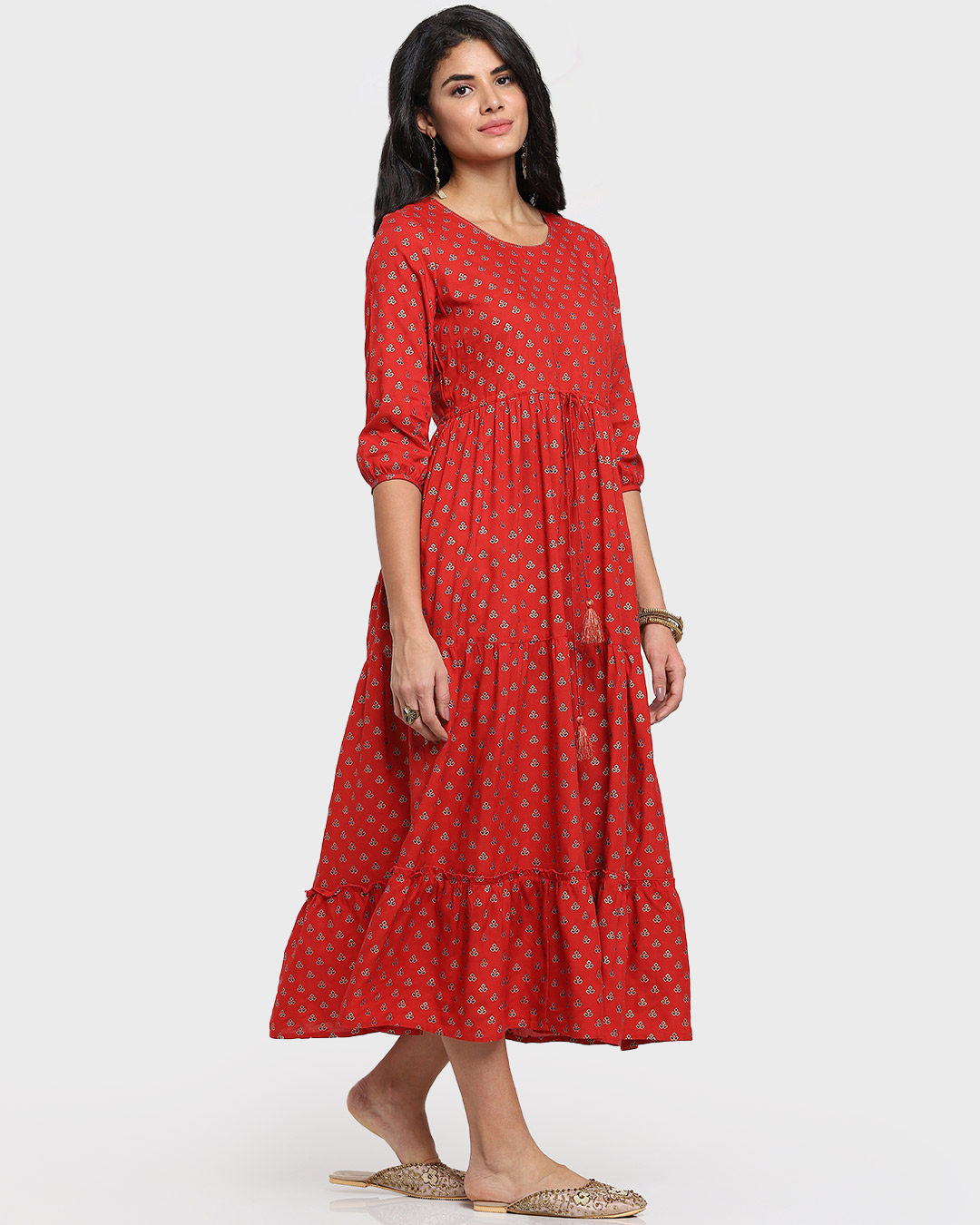 Shop Women's Printed Red Flared Dress-Back