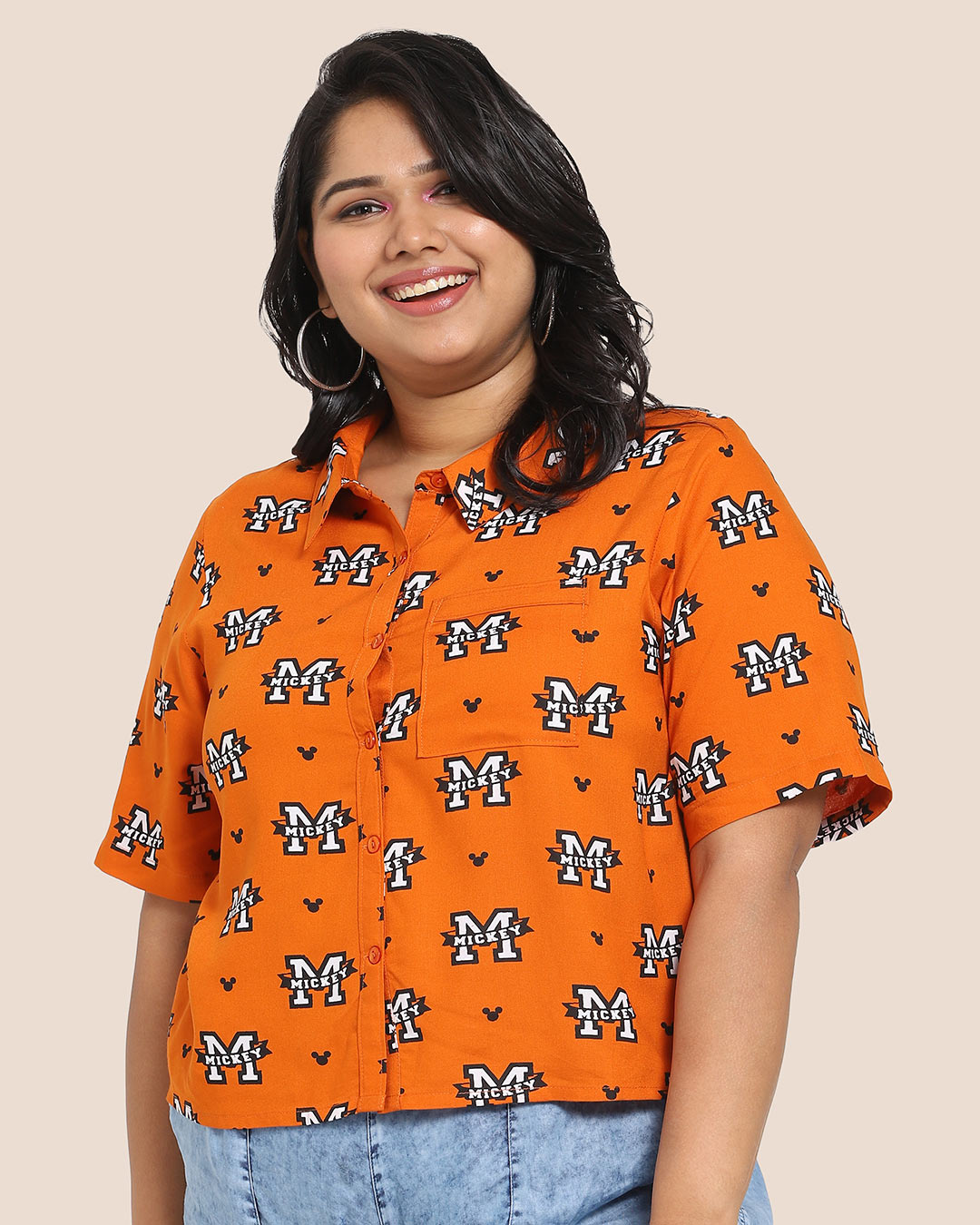 Shop Women's Printed Resort Collar Curvy Shirt-Back