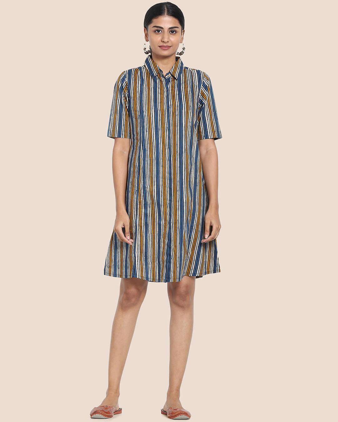 Shop Women's Printed Shirt Collar Dress-Back