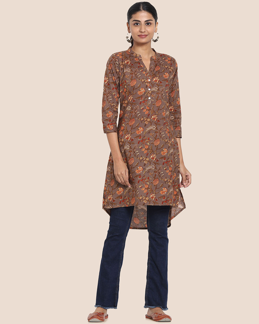 Shop Women's Brown Printed Short Kurta-Back