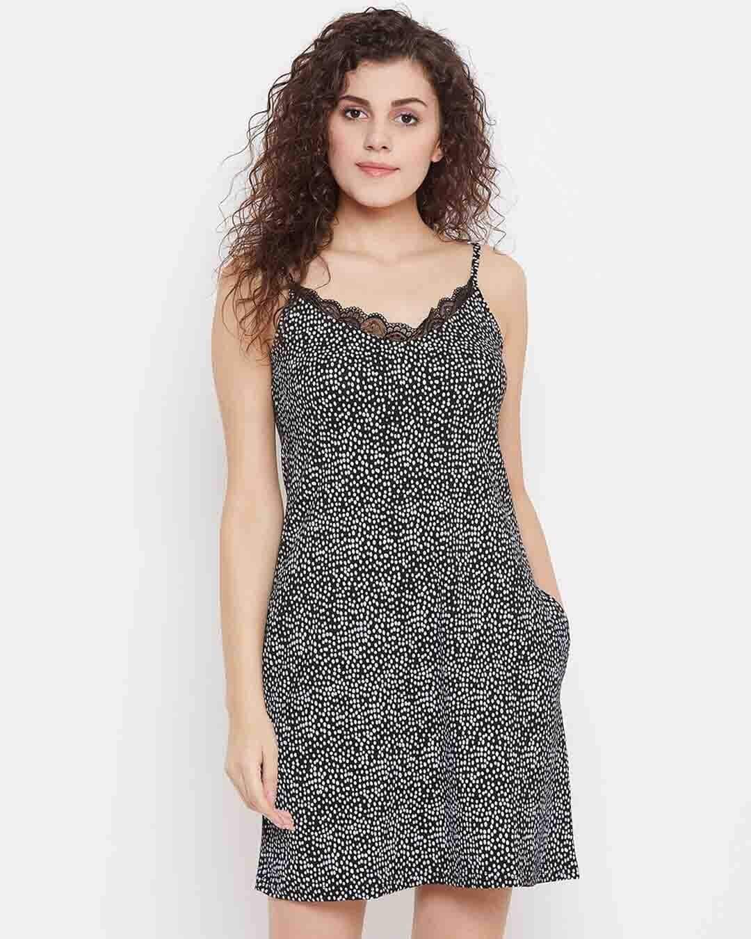 Buy Women's Printed Short Night Dress In Black Cotton Rich for Women