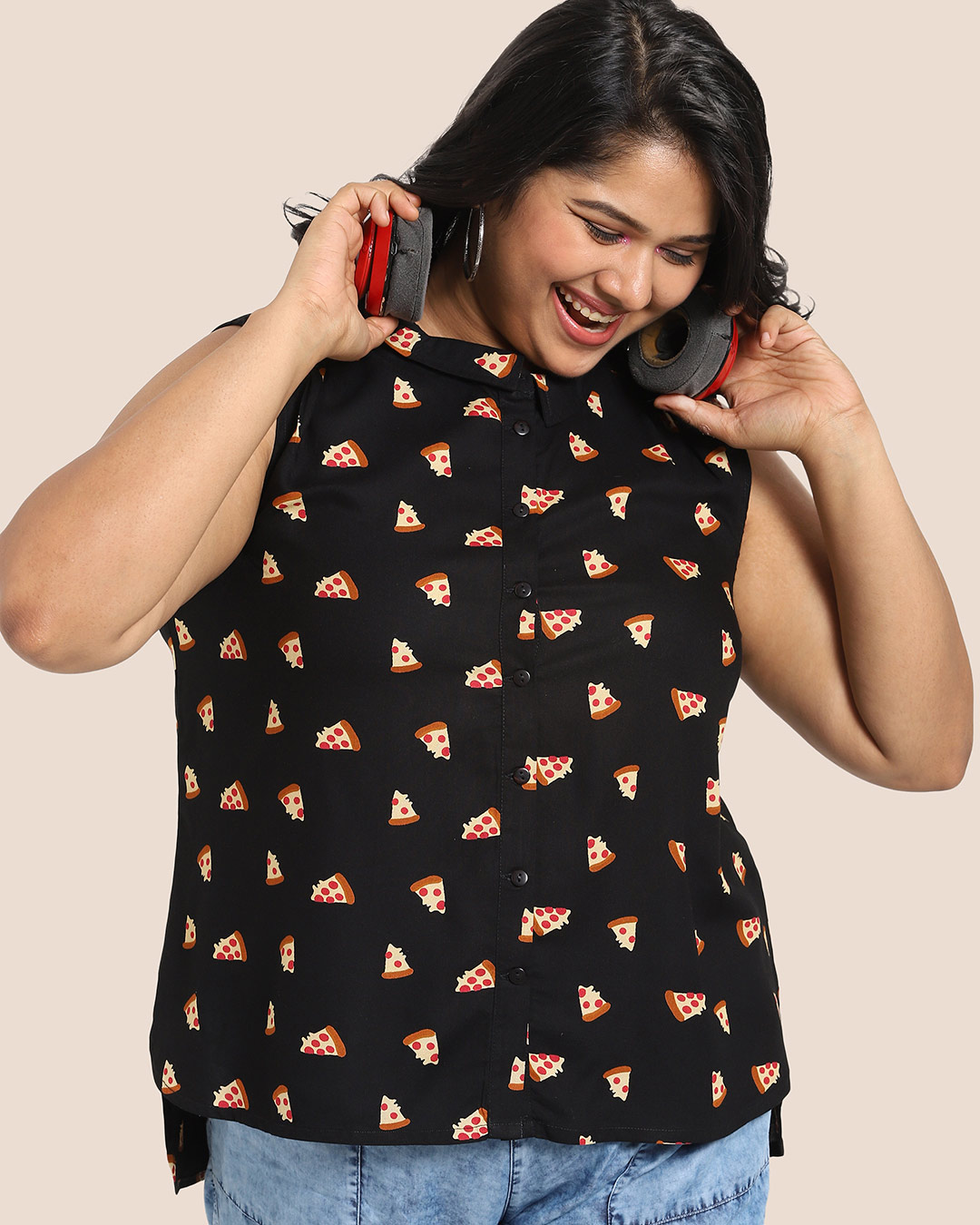 Shop Women's Printed Sleeveless Curvy Shirt-Front