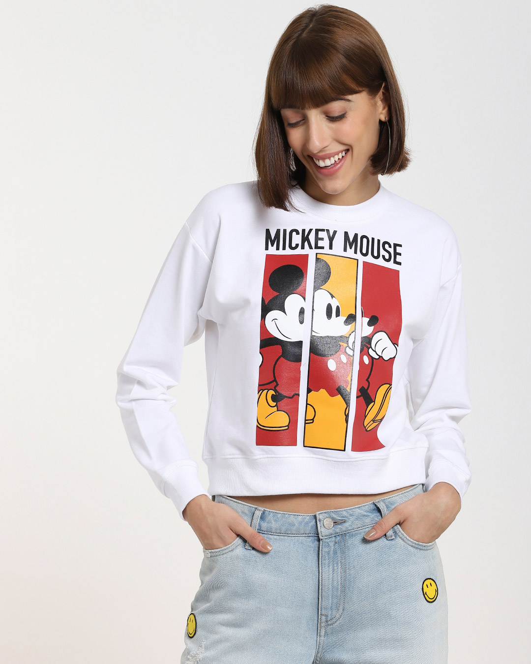 Shop Women's White Mickey Mouse Graphic Printed Sweatshirt-Back