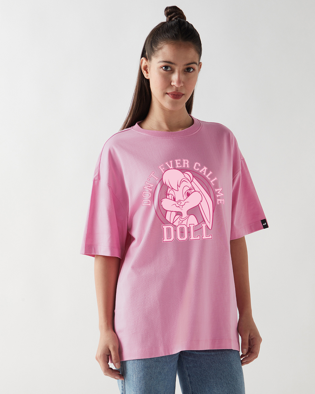 Shop Women's Prism Pink Don't Ever Call Me Doll Graphic Printed Oversized T-shirt-Back