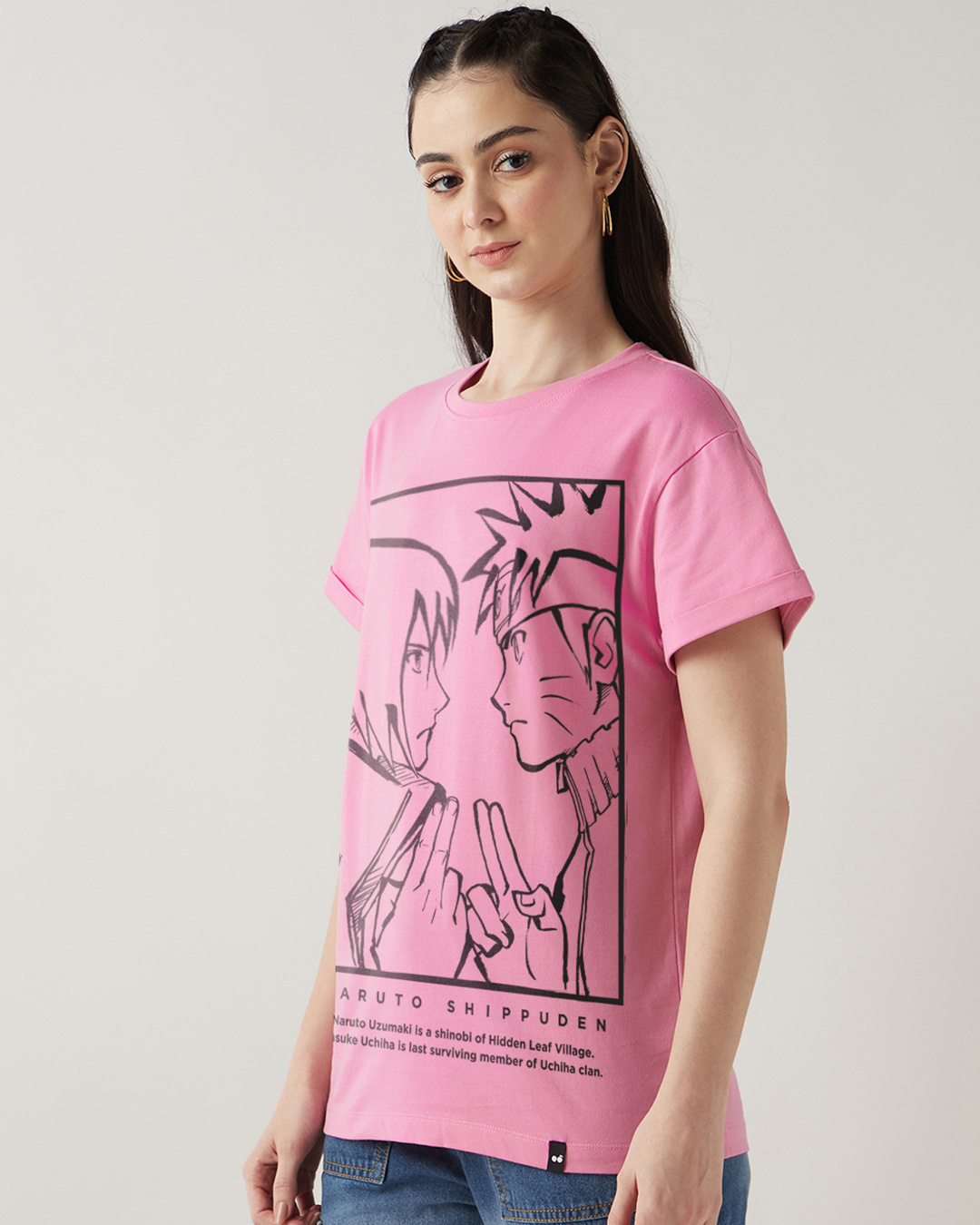 Shop Women's Prism Pink Naruto Sasuke Graphic Printed Boyfriend T-shirt-Back