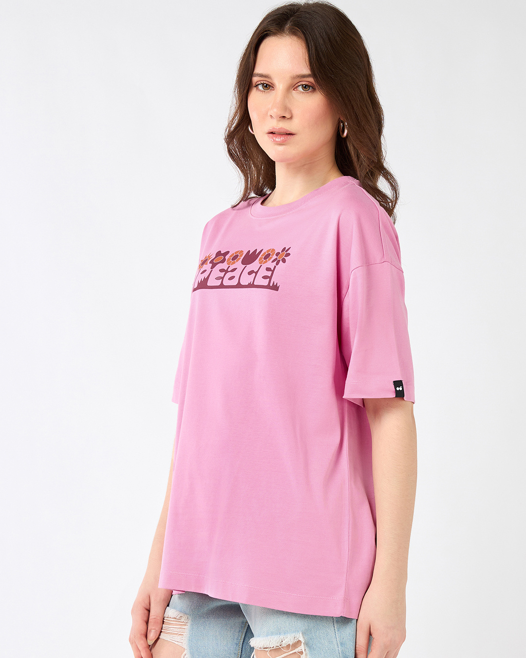 Shop Women's Prism Pink Peace Graphic Printed Oversized T-shirt-Back
