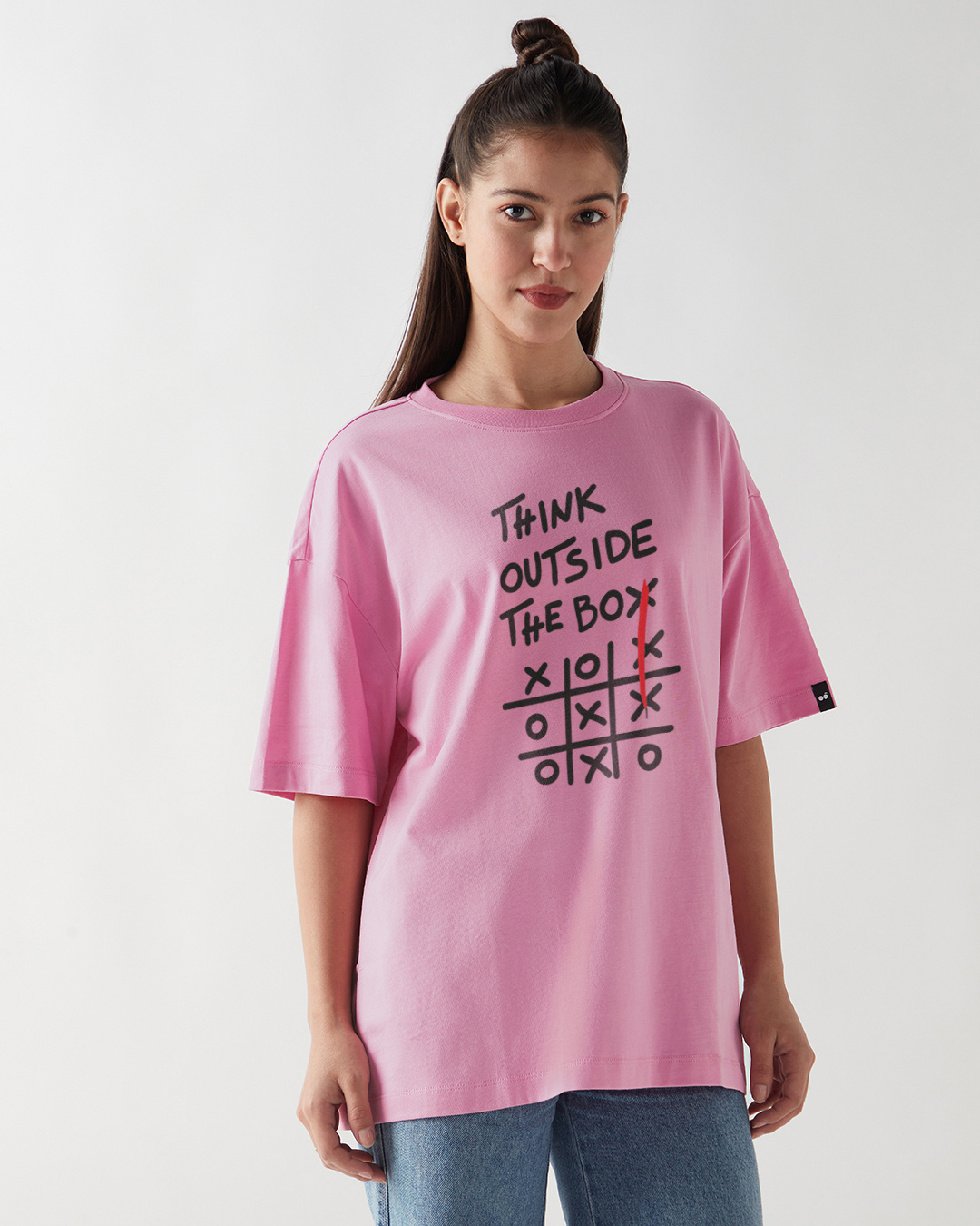 Shop Women's Prism Pink Think Outside Typography Oversized T-shirt-Back
