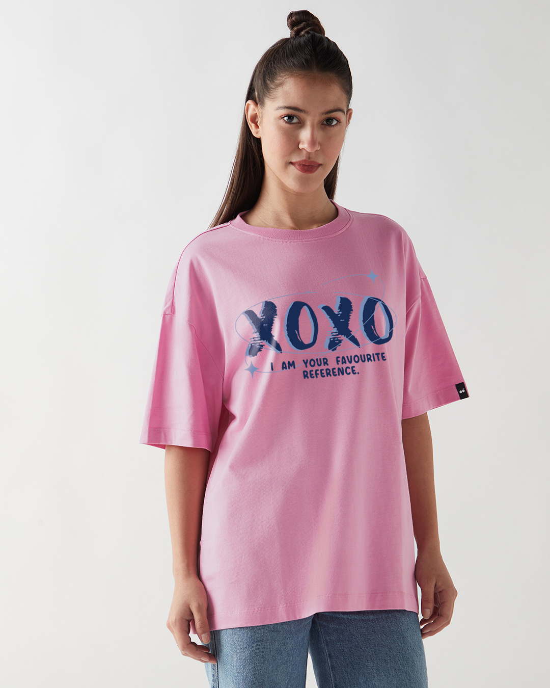 Shop Women's Prism Pink XOXO Typography Oversized T-shirt-Back