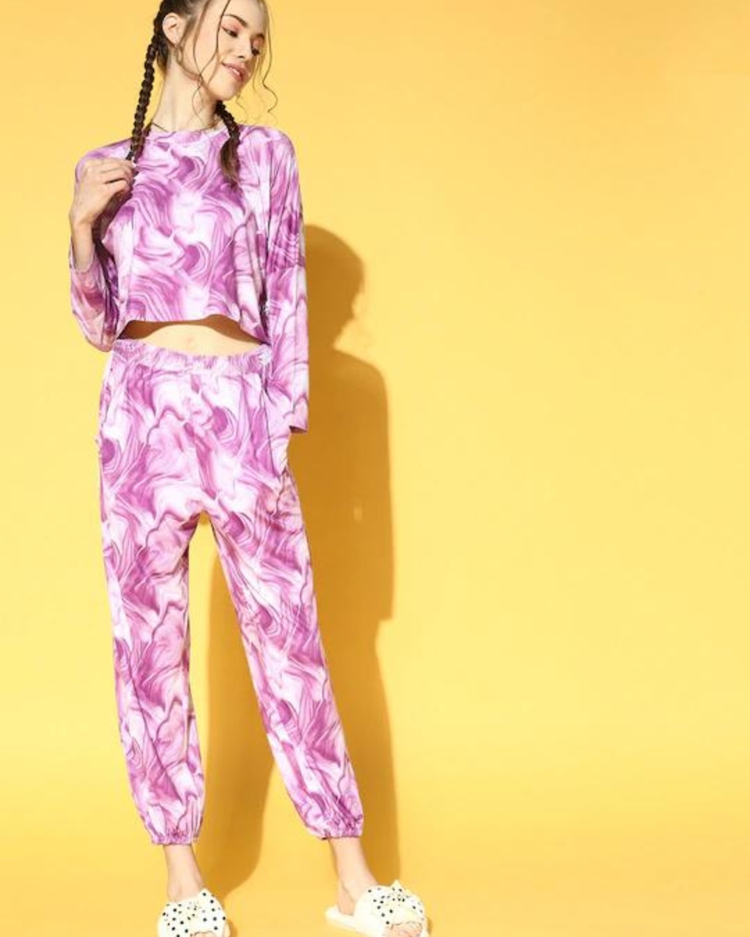Shop Women's Purple Abstract Printed Top & Pyjama Set-Back