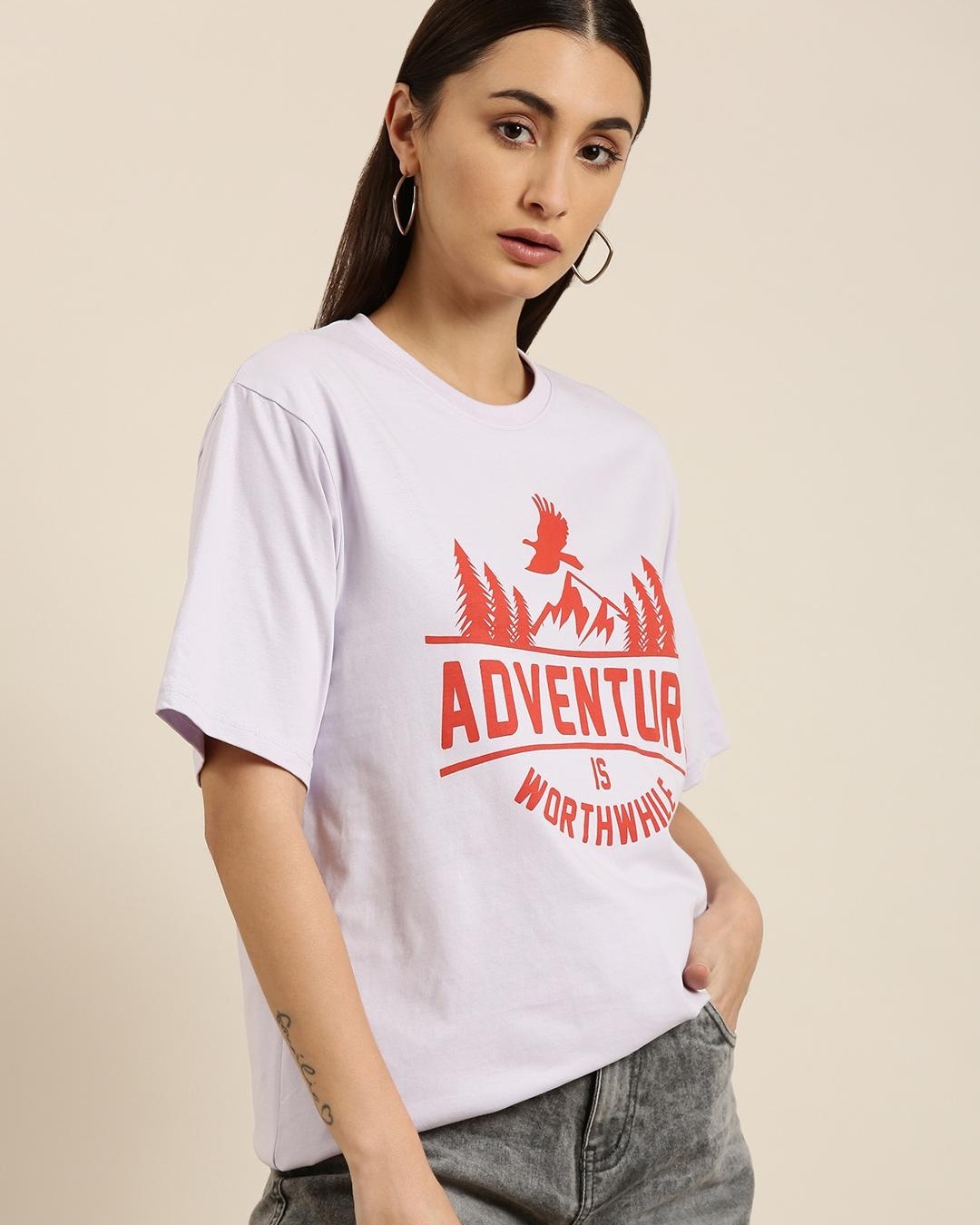 Shop Women's Purple Adventure Typography Oversized T-shirt-Back