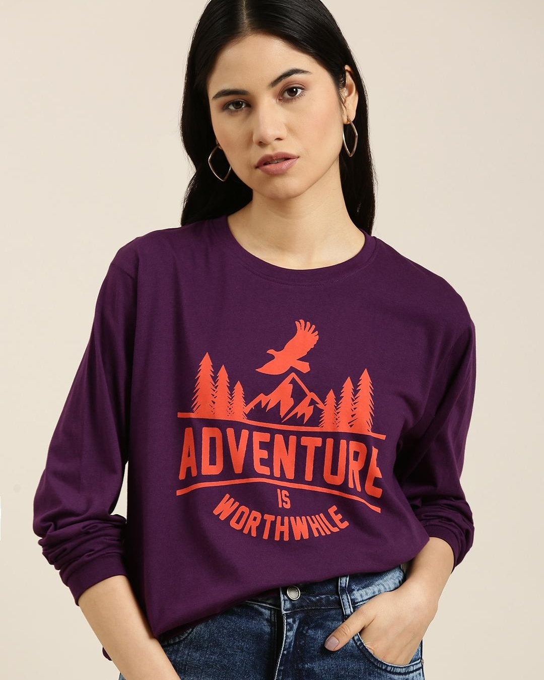 Shop Women's Purple Adventure Typography Oversized T-shirt-Back