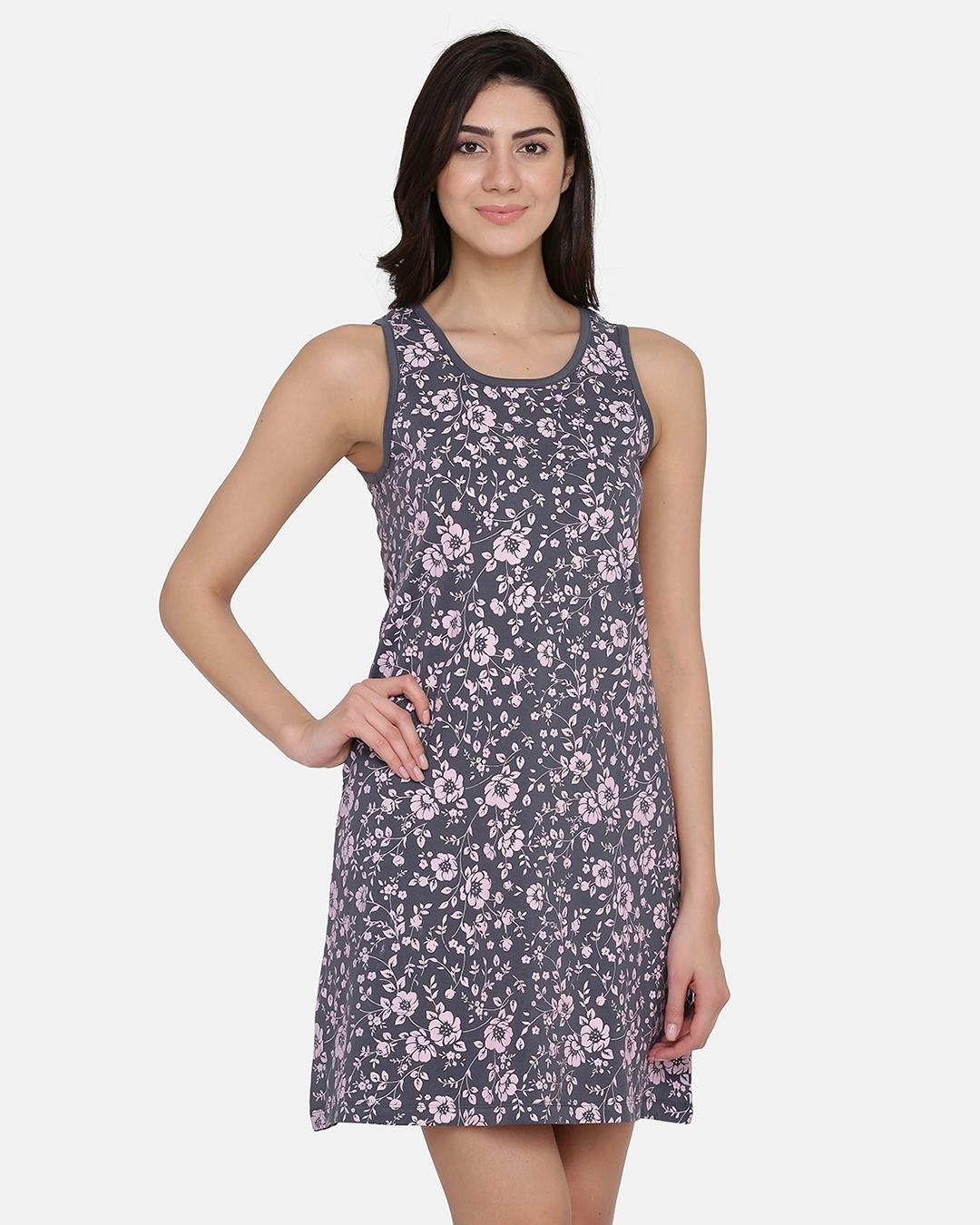 Shop Women's Purple All Over Floral Printed Short Night Dress-Back