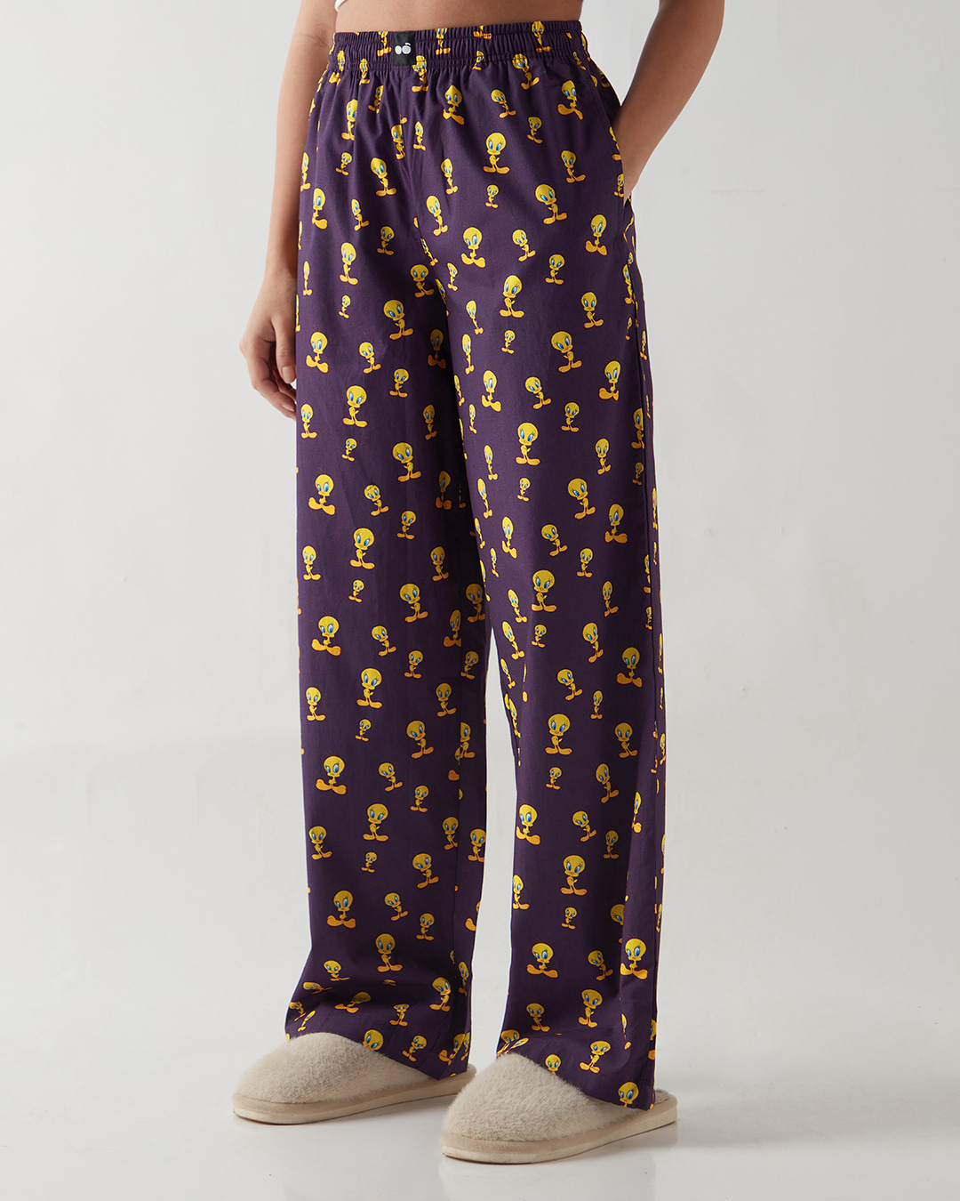 Shop Women's Purple All Over Printed Wide Leg Pyjamas-Back