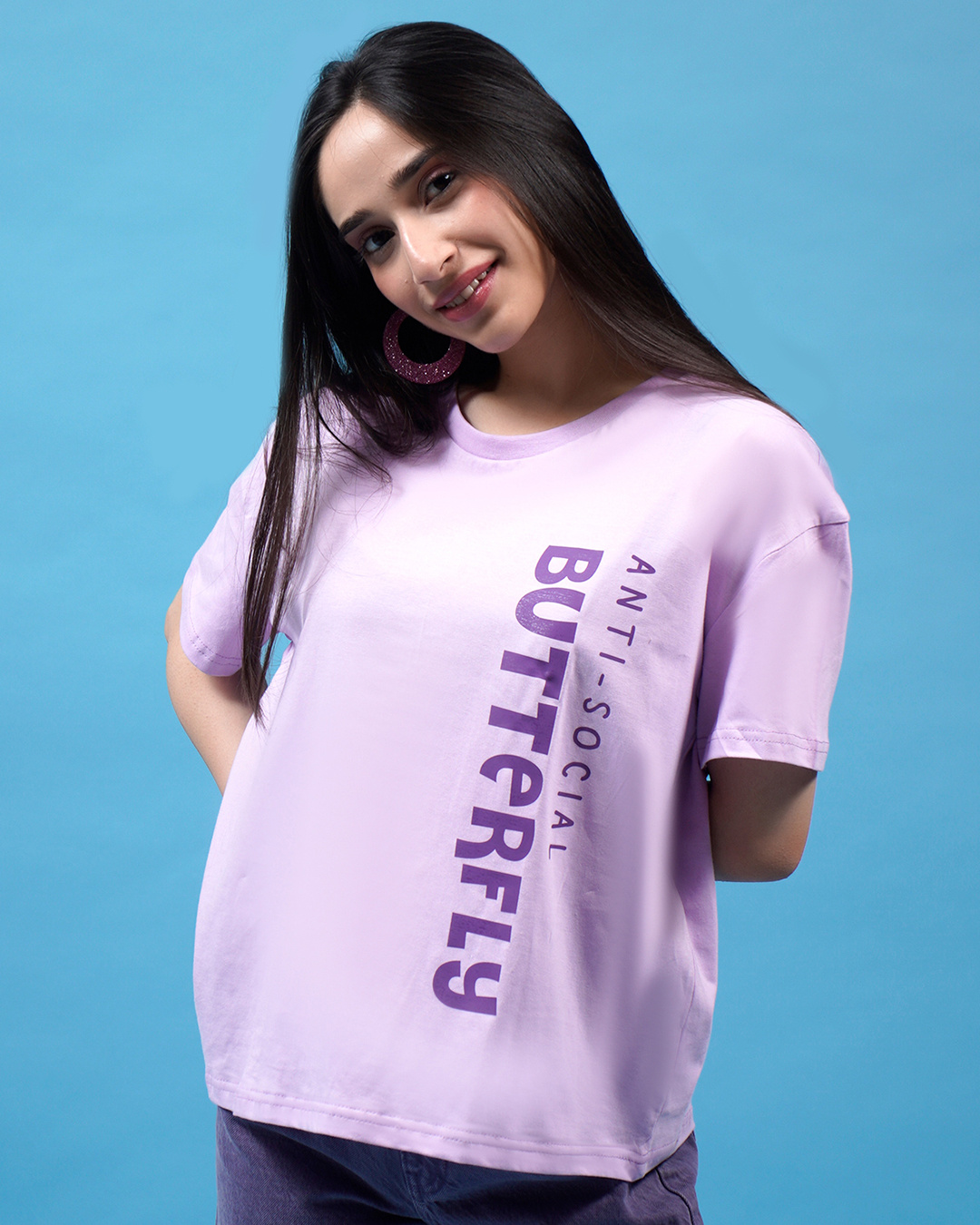 Shop Women's Purple Anti-Social Butterfly Typography  T-shirt-Back