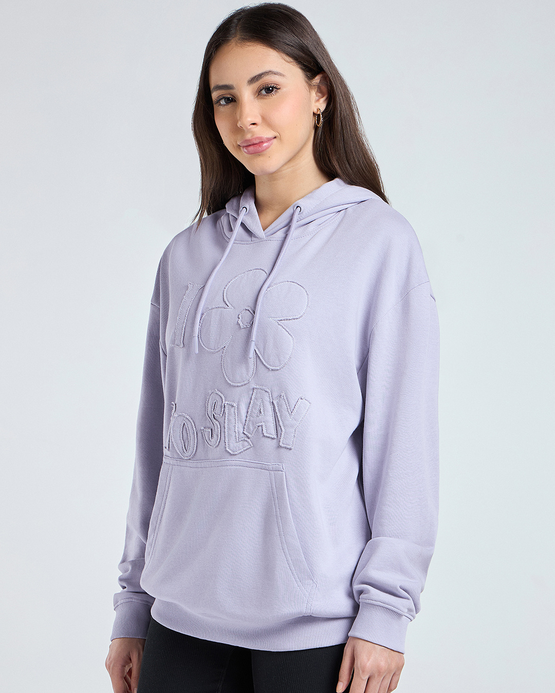 Shop Women's Purple Applique Oversized Hoodies-Back