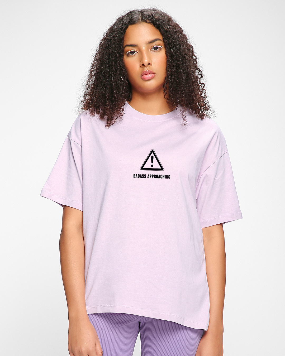 Shop Women's Purple Approach With Caution Graphic Printed Oversized T-shirt-Back