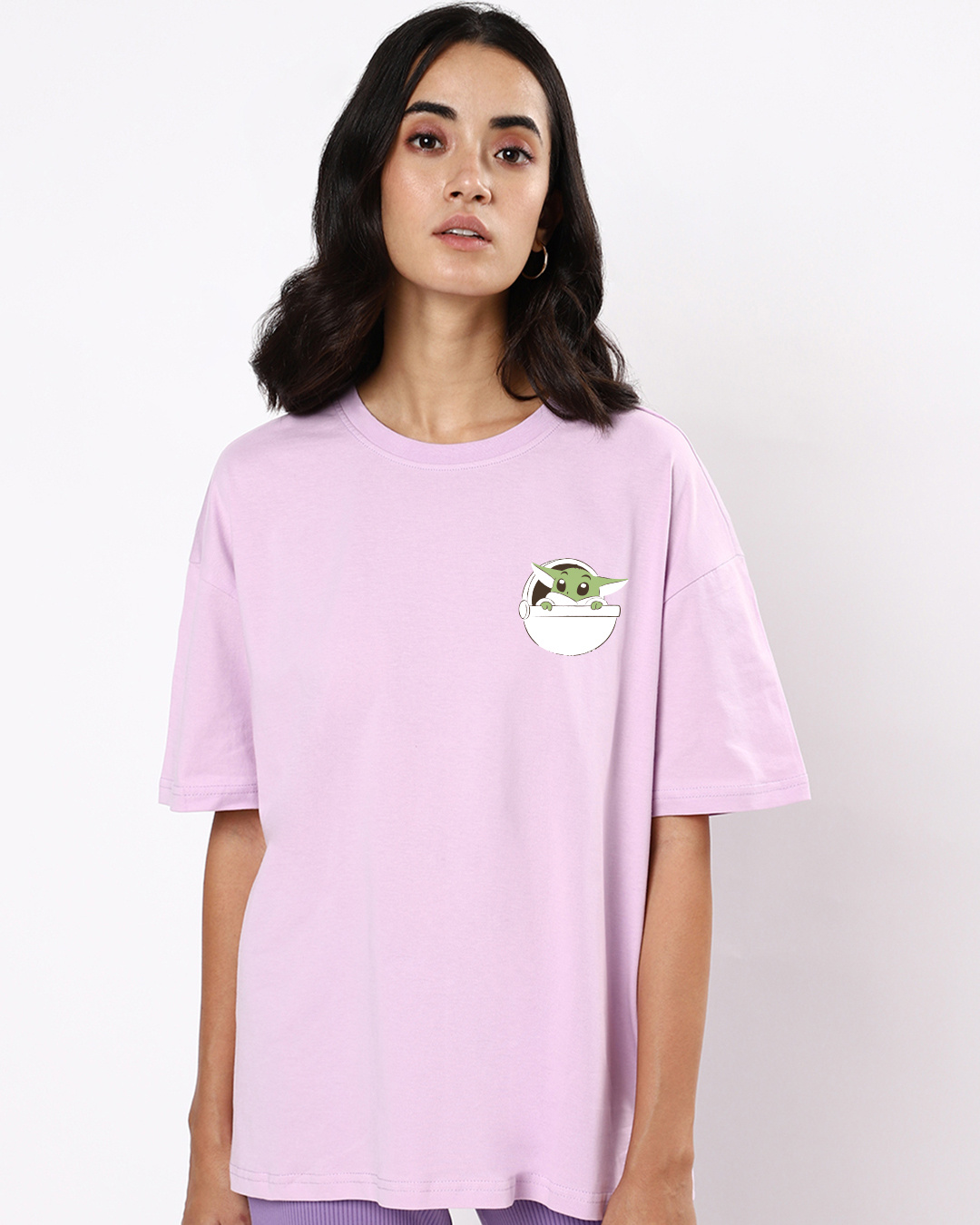 Shop Women's Purple Baby Yoda Back Graphic Printed Oversized T-shirt-Back