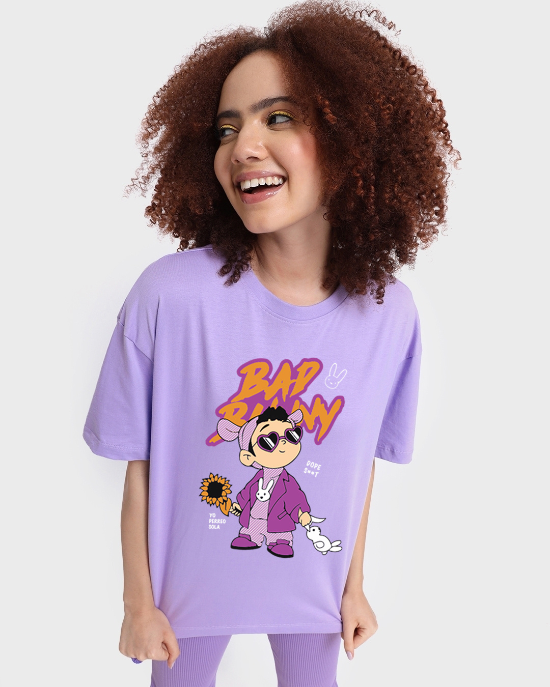 Buy Womens Purple Bad Bunny Graphic Printed Oversized T Shirt For Women Purple Rose Online At 5799