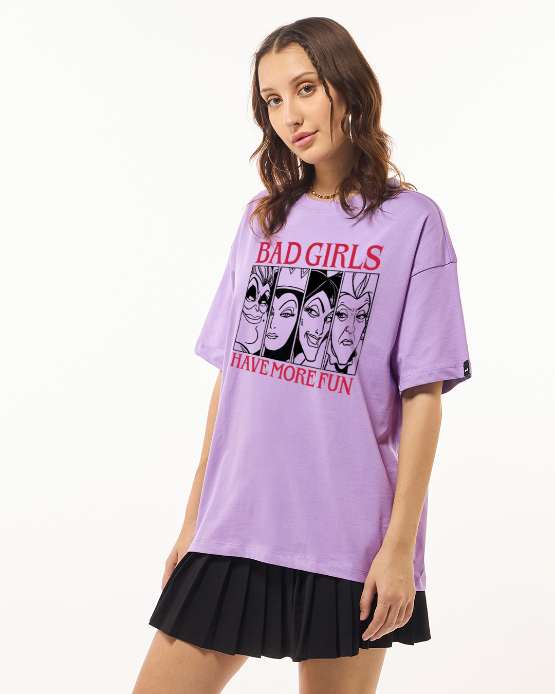 Shop Women's Purple Bad Girls have more Fun Graphic Printed Oversized T-shirt-Back
