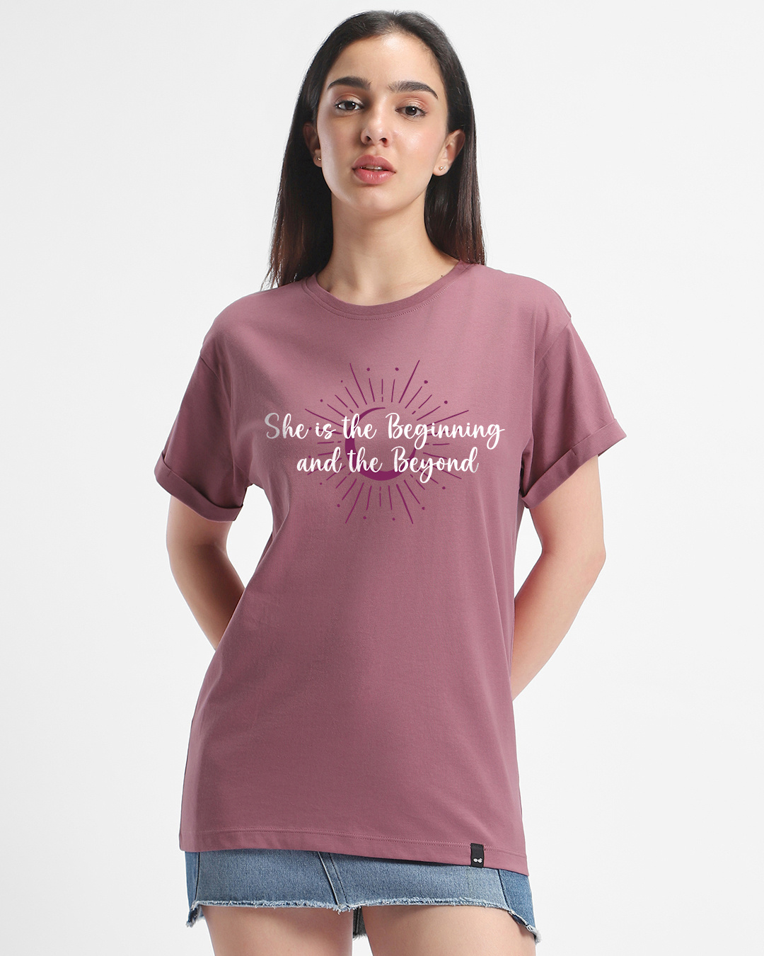 Shop Women's Purple Beginning and Beyond Graphic Printed Boyfriend T-shirt-Back