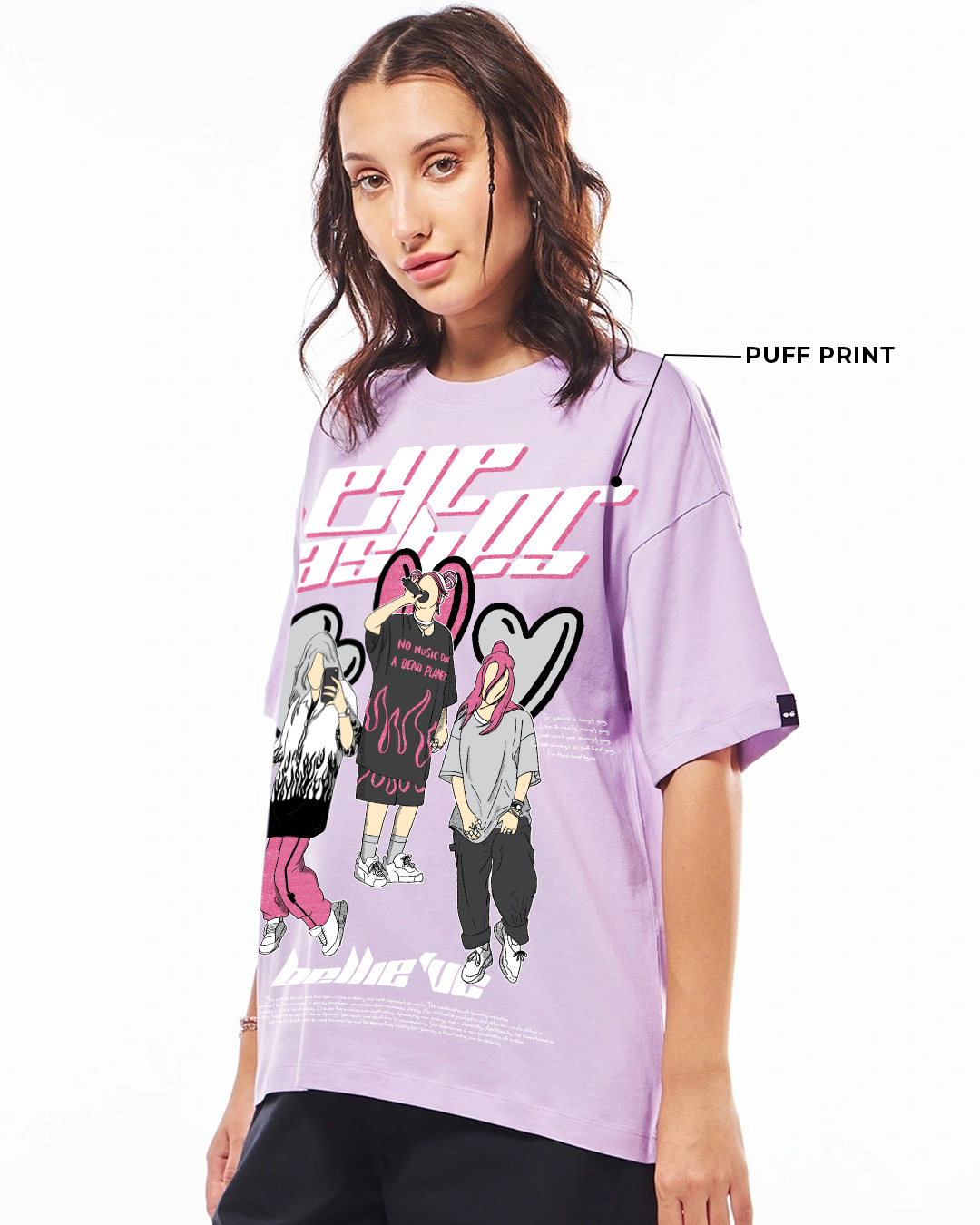 Shop Women's Purple Billieve Graphic Printed Oversized T-shirt-Back