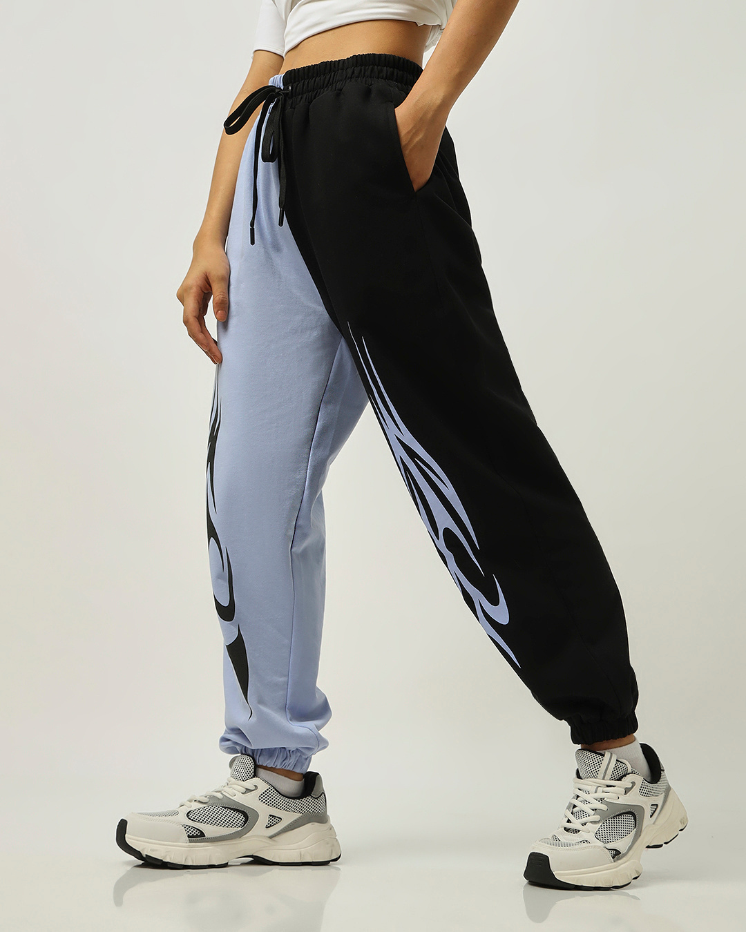 Shop Women's Purple & Black Color Block Joggers-Back