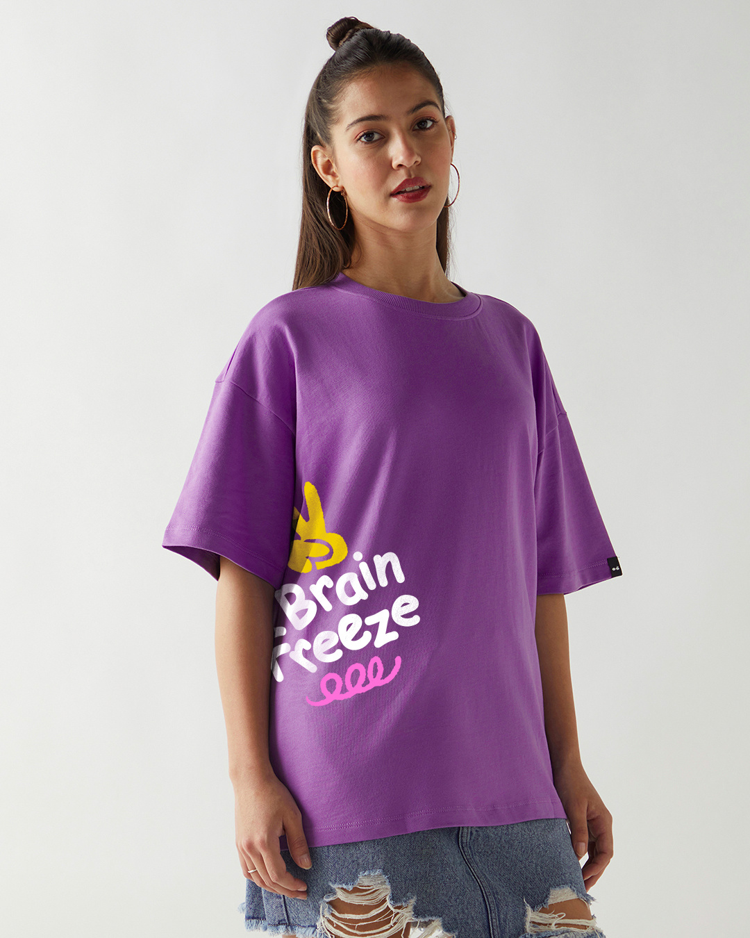 Shop Women's Purple Brain Freeze Graphic Printed Oversized T-shirt-Back