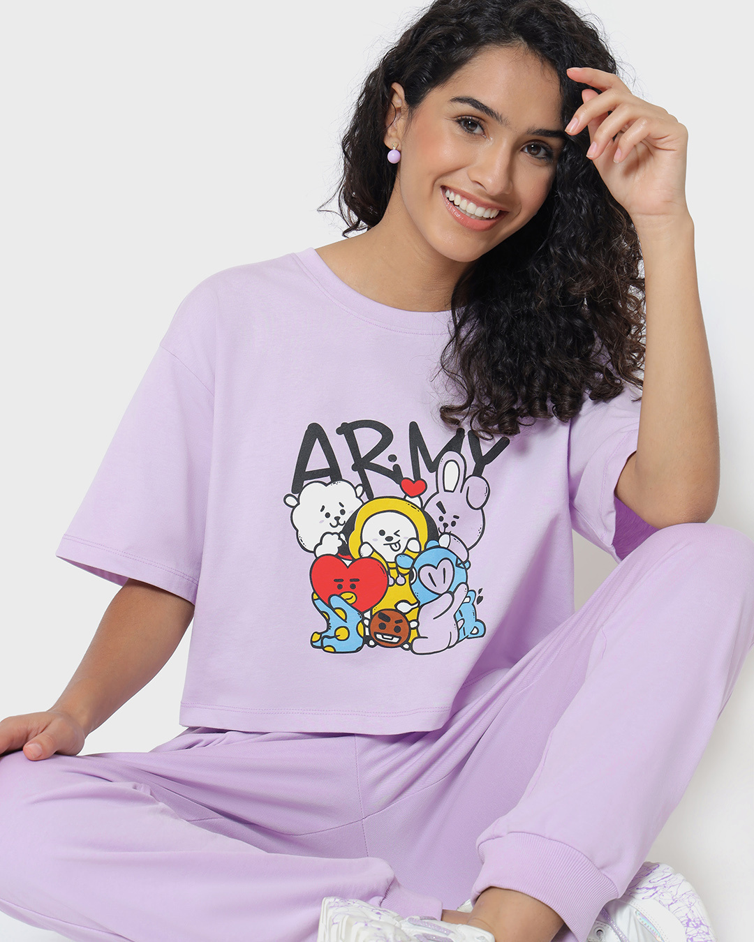 Shop Women's Purple BTS Army Graphic Printed Oversized Fit Cropped T-shirt-Back