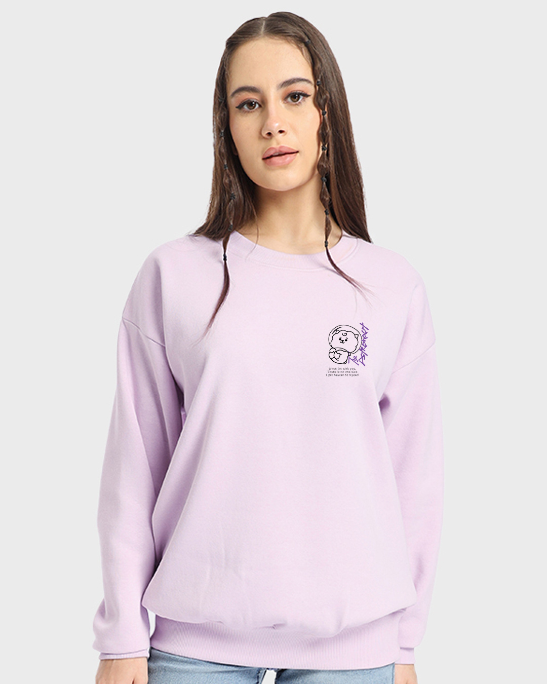 Shop Women's Purple BTS Astro (JIN) Graphic Printed Oversized Sweatshirt-Back