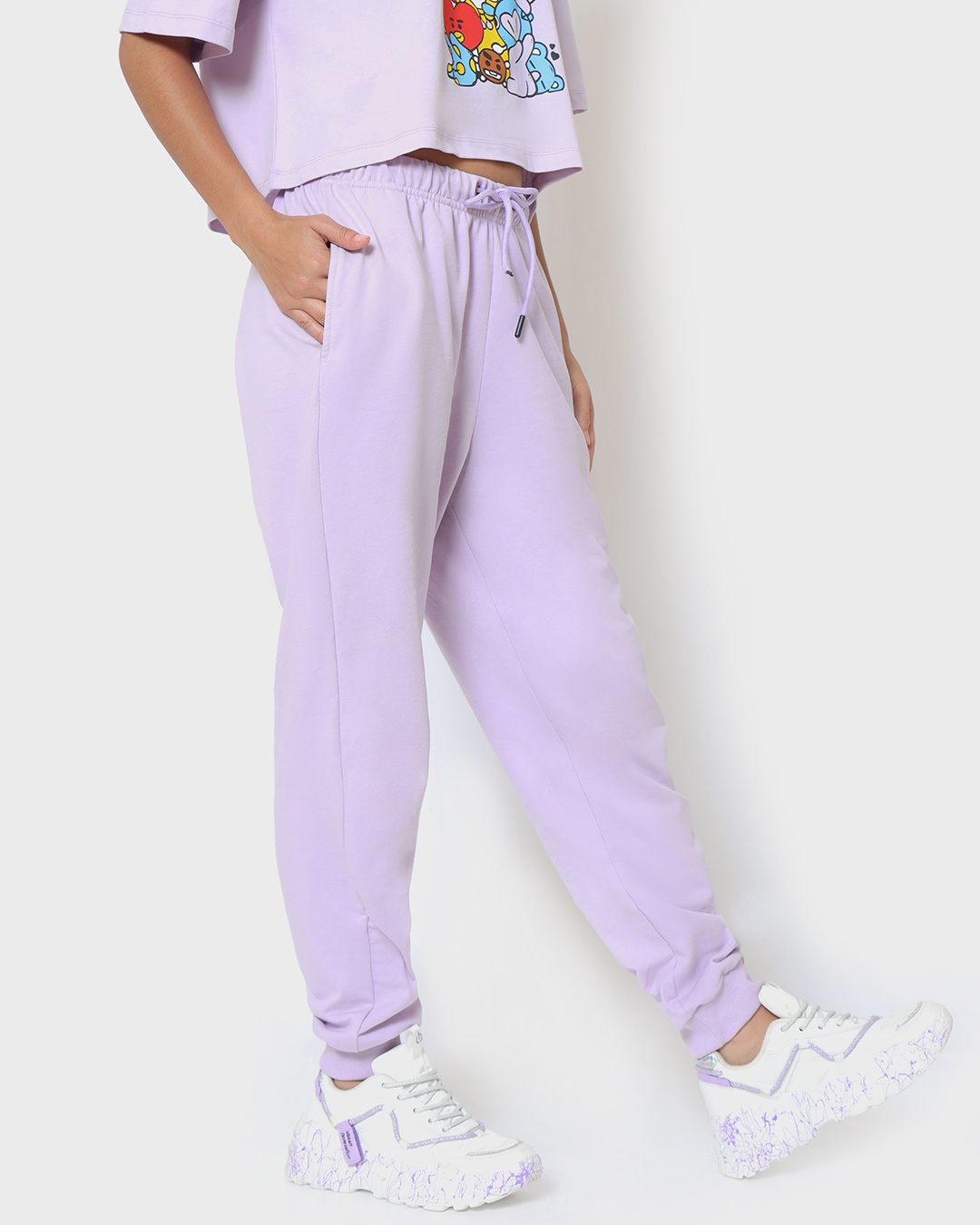 Shop Women's Purple BTS Typography Relaxed Fit Joggers-Back