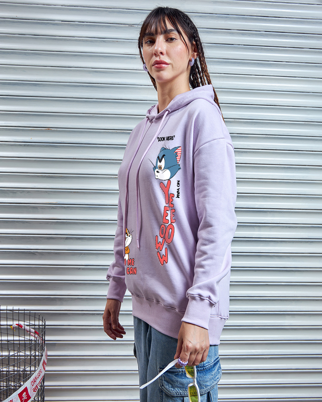 Shop Women's Purple Catch Me Graphic Printed Oversized Hoodies-Back