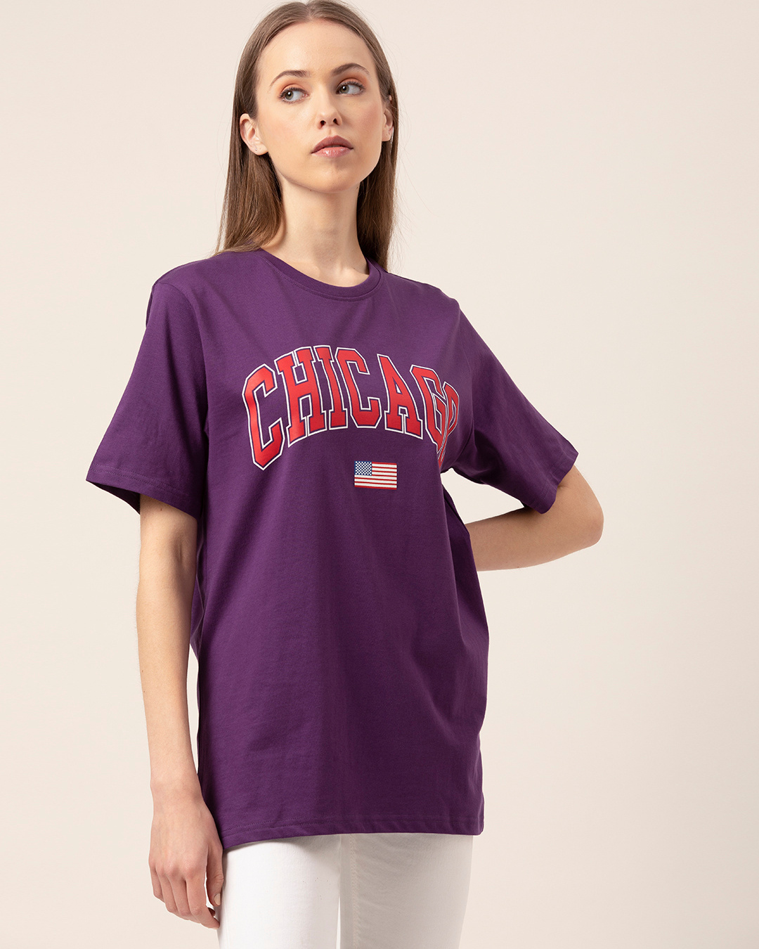 Buy Women's Purple Chicago Printed Oversized T-shirt Online at Bewakoof