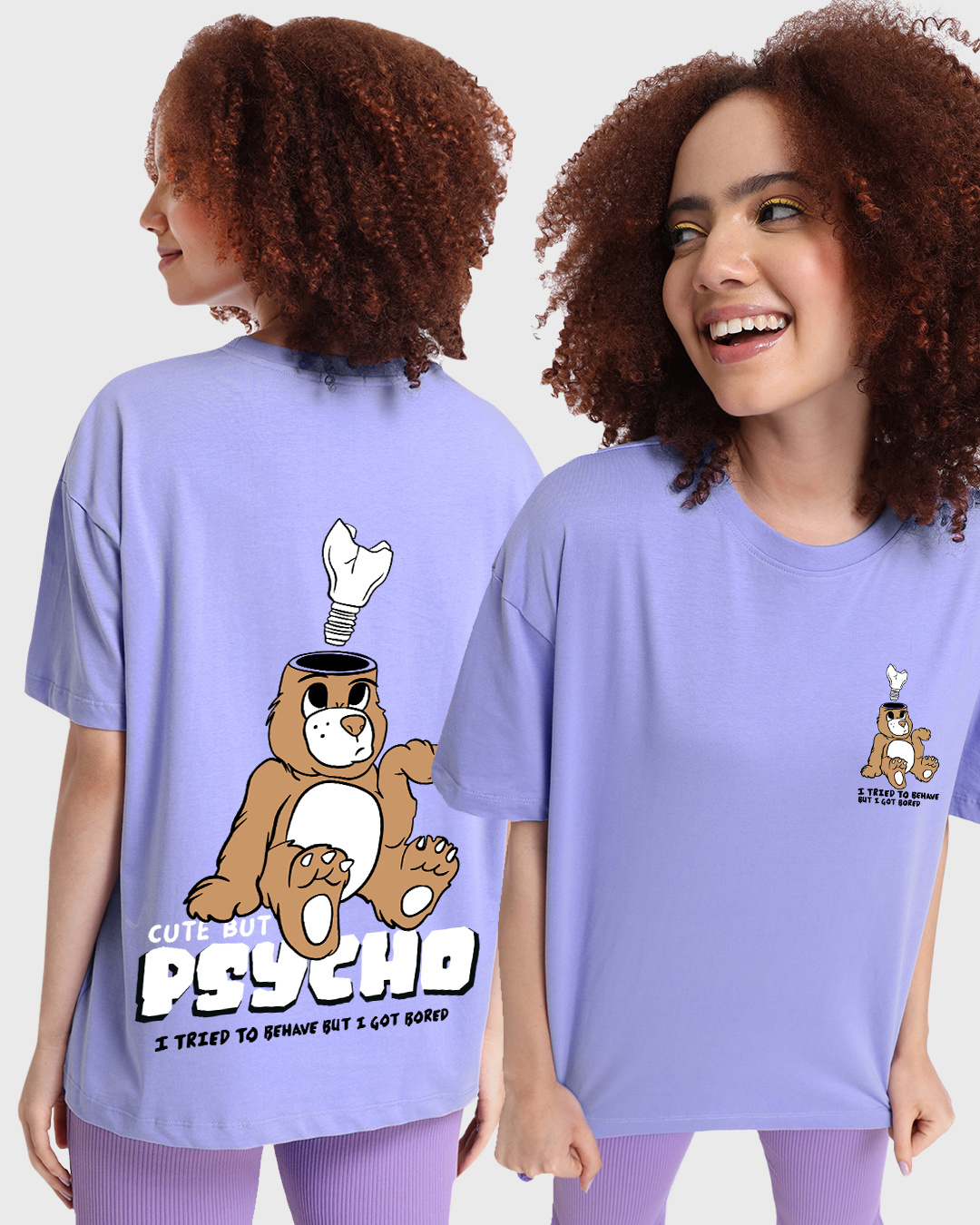Buy Women's Baby Lavender Cute But Psycho Graphic Printed Oversized T