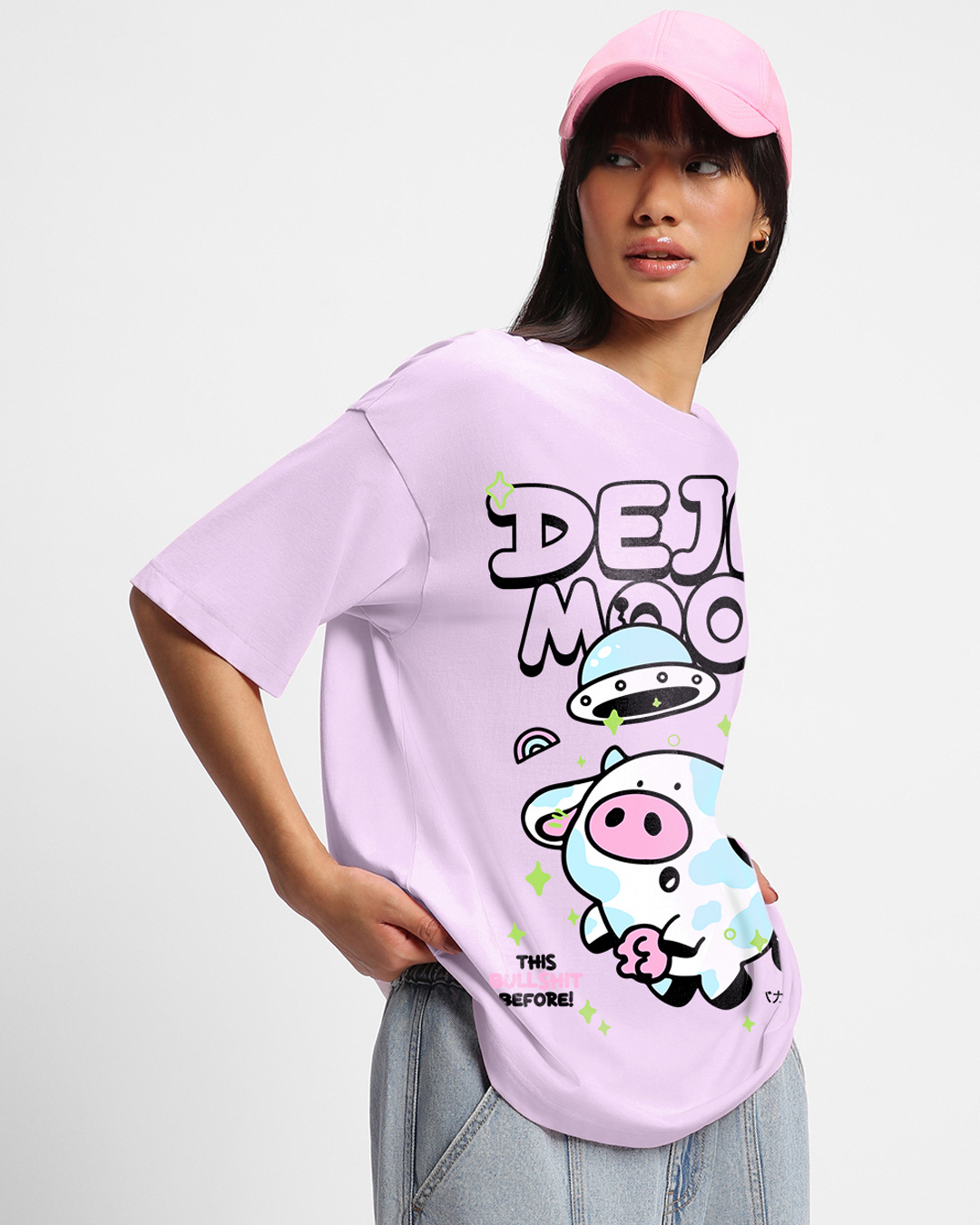 Shop Women's Purple Deja Moo Graphic Printed Oversized T-shirt-Back