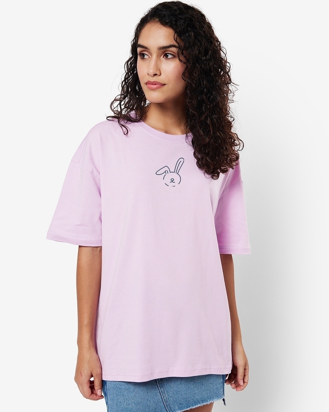 Shop Women's Purple Fairytale Bunny Graphic Printed Oversized T-shirt-Back