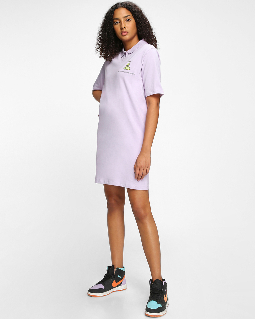 Shop Women's Purple Friends Are Angels Typography Oversized Dress-Back