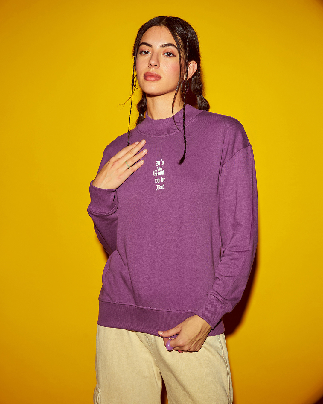 Shop Women's Purple Good to be Bad Graphic Printed Oversized Sweatshirt-Back