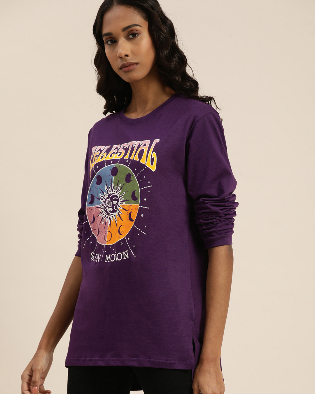 Shop Women's Purple Graphic Print Oversized T-shirt-Back
