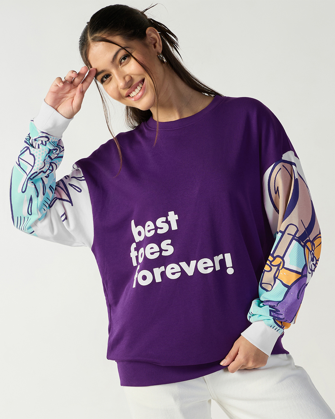 Shop Women's Purple Tom & Jerry Graphic Printed Oversized Sweatshirt-Back